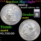 ***Auction Highlight*** 1860-p Seated Half Dollar 50c Graded ms64 BY SEGS (fc)