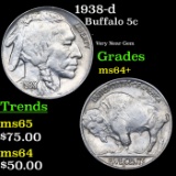 1938-d Buffalo Nickel 5c Grades Choice+ Unc