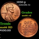 1950-p Lincoln Cent 1c Grades GEM+ Unc RD