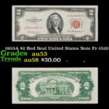 1953A $2 Red Seal United States Note Fr-1510 Grades Select AU