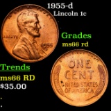 1955-d Lincoln Cent 1c Grades GEM+ Unc RD