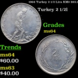 1964 Turkey 2 1/2 Lira KM# 893.1 Grades Choice Unc