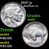 1937-p Buffalo Nickel 5c Grades Select Unc