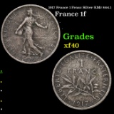 1917 France 1 Franc Silver KM# 844.1 Grades xf