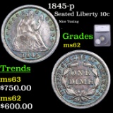 1845-p Seated Liberty Dime 10c Graded ms62 By SEGS