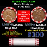 Mixed small cents 1c orig shotgun roll, 1957-d Lincoln Cent, 1917-s Lincoln Cent other end, Brinks W