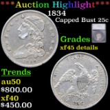 ***Auction Highlight*** 1834 Capped Bust Quarter 25c Graded xf45 details BY SEGS (fc)