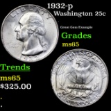 1932-p Washington Quarter 25c Grades GEM Unc