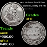 1837 No Stars Small Date Seated Liberty Half Dime 1/2 10c Grades xf+