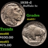 1938-d Buffalo Nickel 5c Grades GEM+ Unc