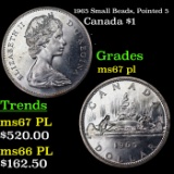 1965 Small Beads, Pointed 5 Canada Dollar $1 Grades GEM++ PL