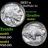 1937-s Buffalo Nickel 5c Grades Choice+ Unc