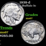 1938-d Buffalo Nickel 5c Grades GEM++ Unc