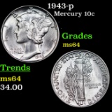 1943-p Mercury Dime 10c Grades Choice Unc