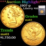 ***Auction Highlight*** 1907-p Gold Liberty Eagle $10 Graded ms63 By SEGS (fc)