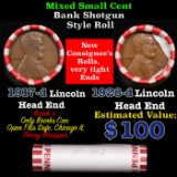 Mixed small cents 1c orig shotgun roll, 1917-d Lincoln Cent, 1920-d Lincoln Cent other end, Brinks W