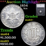 ***Auction Highlight*** 1854 Three Cent Silver 3cs Grades Select+ Unc By SEGS (fc)