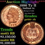 Proof ***Auction Highlight*** 1886 Ty II Indian Cent 1c Graded pr64+ rb BY SEGS (fc)