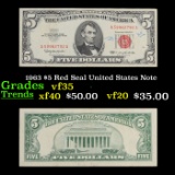 1963 $5 Red Seal United States Note Grades vf++