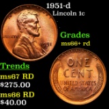 1951-d Lincoln Cent 1c Grades GEM++ RD