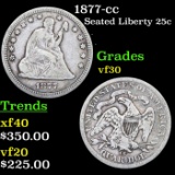 1877-cc Seated Liberty Quarter 25c Grades vf++