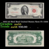 1953 $2 Red Seal United States Note Fr-1509 Grades Choice AU