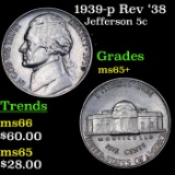 1939-p Rev '38 Jefferson Nickel 5c Grades GEM+ Unc