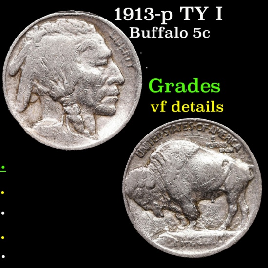 1913-p TY I Buffalo Nickel 5c Grades vf details