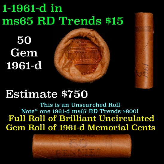 New Consignee This Auction Only!!! Shotgun Lincoln 1c roll, 1961-d 50 pcs The First Pennsylvania Ban