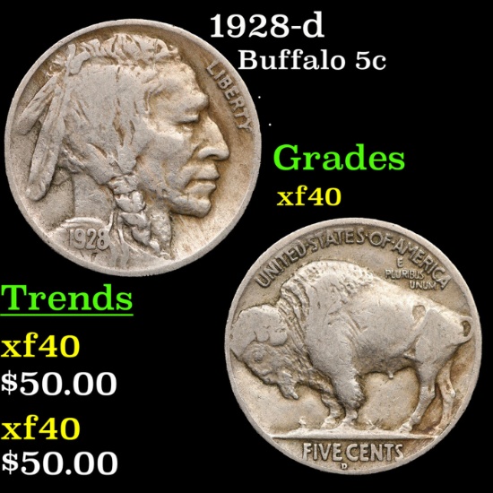 1928-d Buffalo Nickel 5c Grades xf