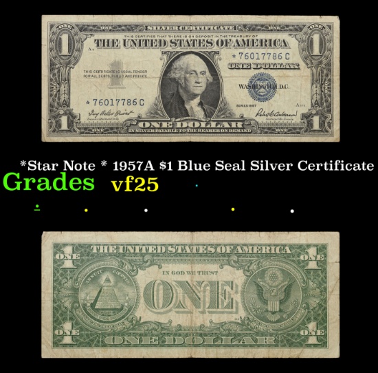 *Star Note * 1957A $1 Blue Seal Silver Certificate Grades vf+