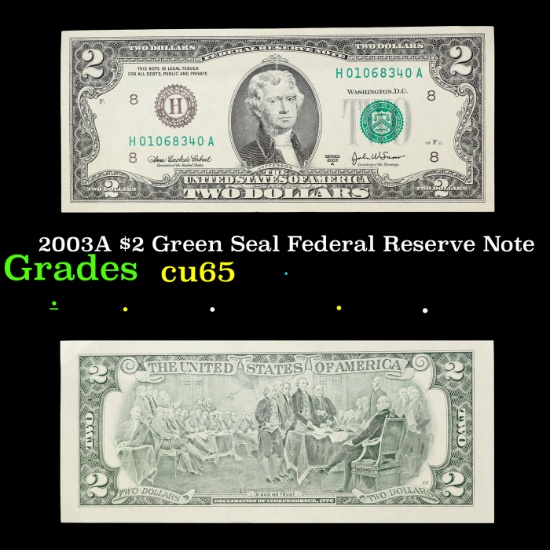 2003A $2 Green Seal Federal Reserve Note Grades Gem CU