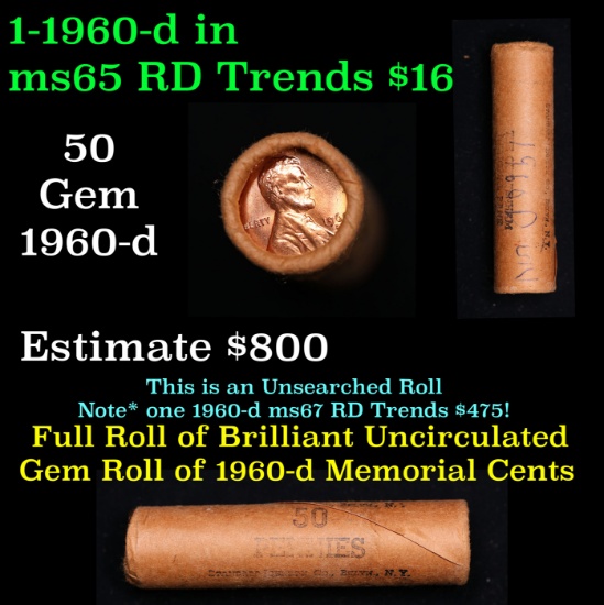 New Consignee This Auction Only!!! Shotgun Lincoln 1c roll, 1960-d 50 pcs Standard-Johnson Wrapper.