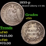 1855-p Seated Liberty Half Dime 1/2 10c Grades vf++