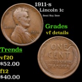 1911-s Lincoln Cent 1c Grades vf details