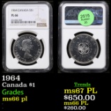 NGC 1964 Canada Dollar $1 Graded ms66 pl By NGC