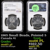NGC 1965 Small Beads, Pointed 5 Canada Dollar $1 Graded ms65 pl By NGC