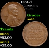 1931-d Lincoln Cent 1c Grades Choice AU