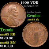 1909 VDB Lincoln Cent 1c Grades GEM Unc RB