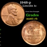 1948-p Lincoln Cent 1c Grades GEM Unc RB