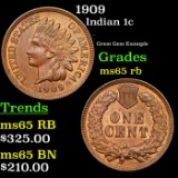 1909 Indian Cent 1c Grades GEM Unc RB