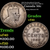 1909 Newfoundland (Canada Provincial) 50 Cents Silver KM# 11 Grades vf++
