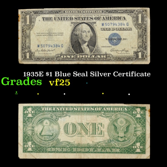 1935E $1 Blue Seal Silver Certificate Grades vf+