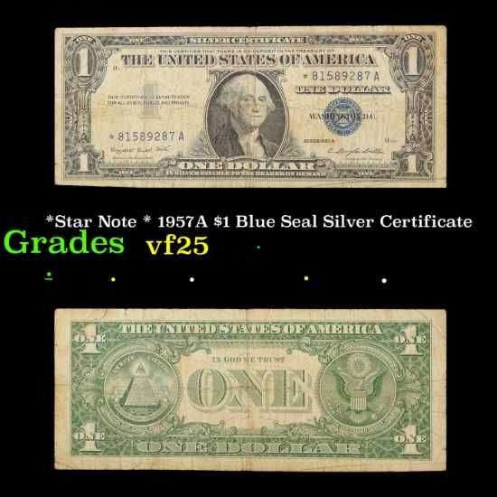 *Star Note * 1957A $1 Blue Seal Silver Certificate Grades vf+