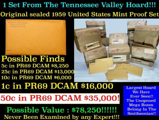 Original Sealed 1959 United States Mint Proof Set Tennessee Valley Hoard