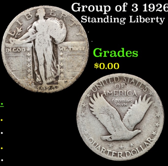 Group of 3 1926-p, 1928-d, 1928-s Standing Liberty Quarter 25c