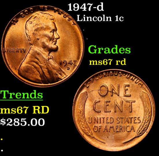 1947-d Lincoln Cent 1c Grades GEM++ Unc RD