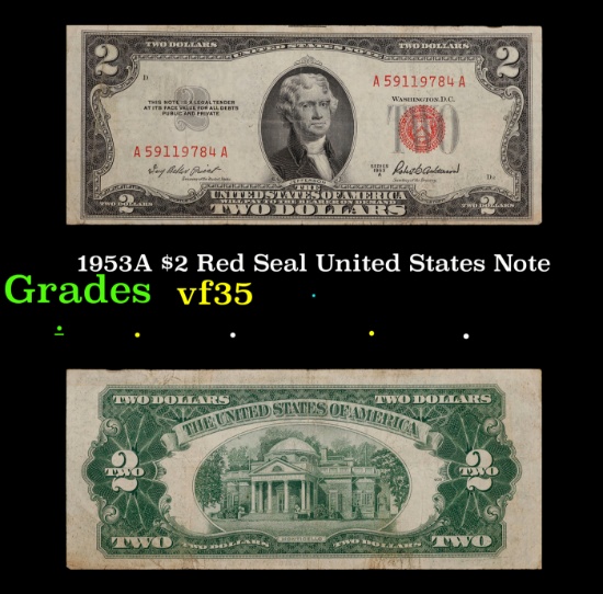 1953A $2 Red Seal United States Note Grades vf++