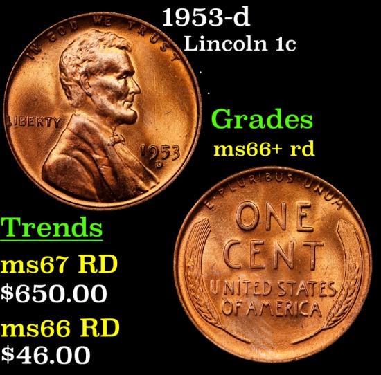 1953-d Lincoln Cent 1c Grades GEM++ RD