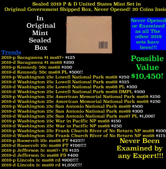 Sealed 2019 United States Mint Set in Original Government Shipped Box, Never Opened! 21 Coins Inside
